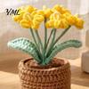 Handmade Knitted Potted Plant Crocheted Flower Plant, Artificial Yarn Ornament, Vibrant Multi-color Cute Desk Ornament for Office Desktop Car