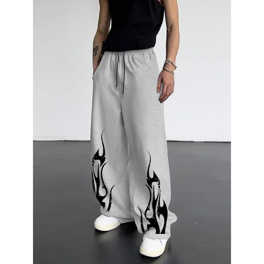 

Men s Casual Straight Leg Pants and Flame Printed Wide Leg Pants with Loose Street Style Are Perfect for Daily Outings and Jogging XXL
