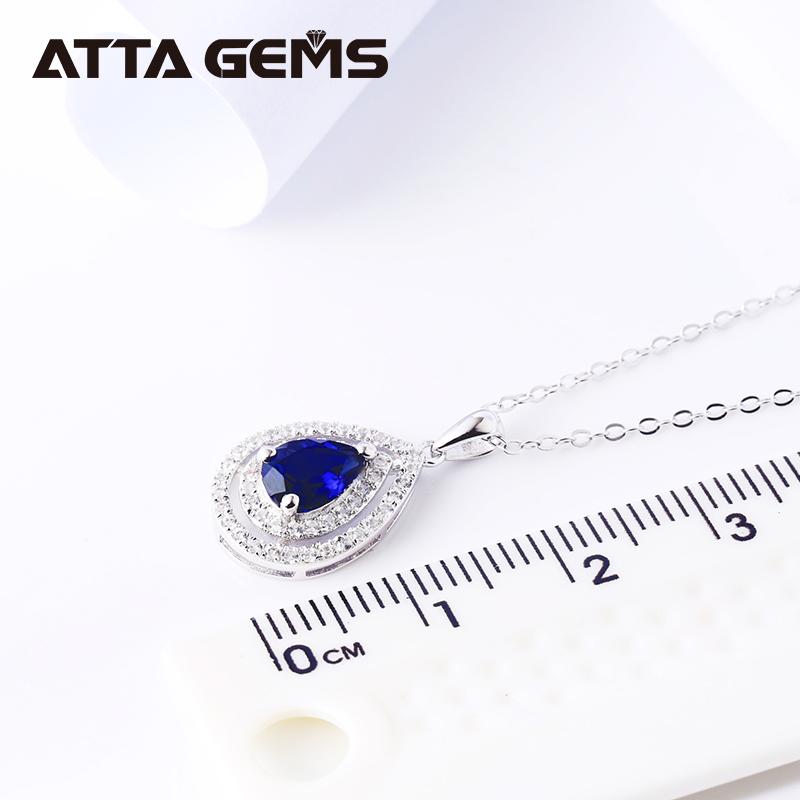 Gioielli in Argento Sterling 925 con Zaffiro Blu Pietra Preziosa Naturale Zaffiro Blu a Goccia d'Acqua Elegante Ciondolo per Donna