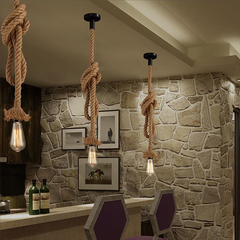 Vintage Retro Industrie Loft Hanf Seil Halter Decke Anhänger Licht Lampe Cafe Restaurant Retro Kronleuchter