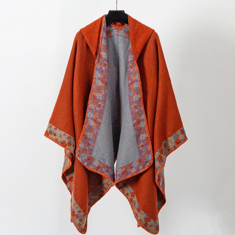 Bohemian Shawl Woven Cape Women Hooded Warm Wear Photo Outside The Cape