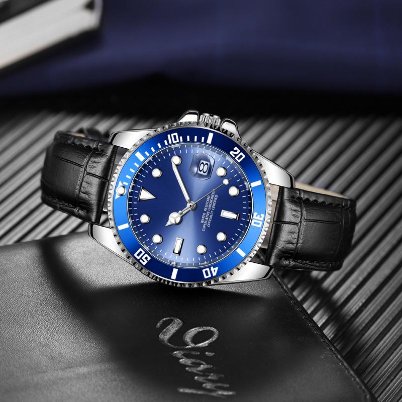 Green Water Ghost Men'S Watch Leather Bamboo Pattern High Value Watch Calendar Luminous Premium Couple Watch