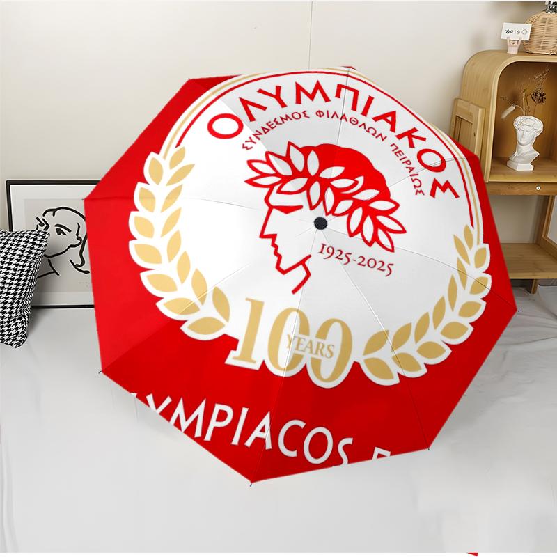 Olympiacos F.C Fashionable Automatic Opening/Closing Folding Umbrella. Portable and Foldable, Ideal for Gift, Travel, and Daily Use.