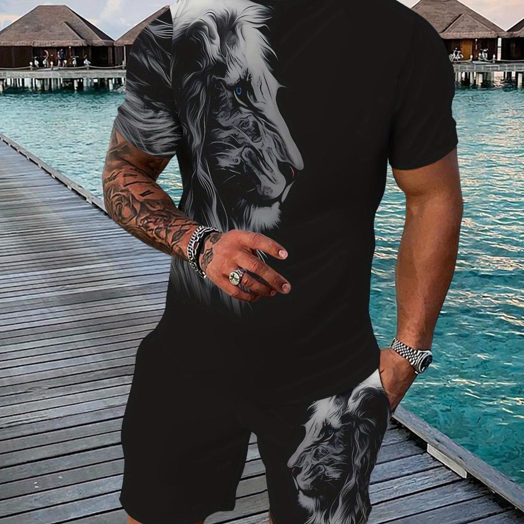 Casual Sports Suit Breathable Outdoor Casual Men's T-shirt and Shorts Suit Summer 3D Printing Suit for Adult Men