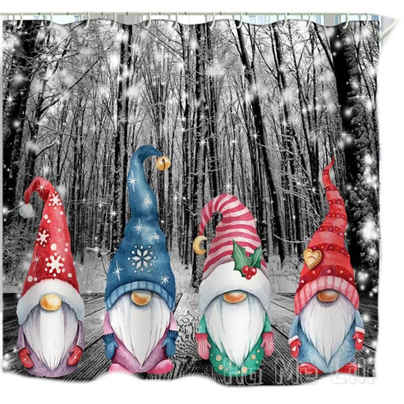 Funny Christmas Snowman Gnomes By Ho Me Lili Santa Claus Xmas Ball On Rustic Wooden Holiday Decor Shower Curtains