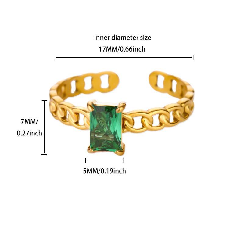 Color square zircon December birthday stone chain ring women's light luxury retro high sense personality versatile