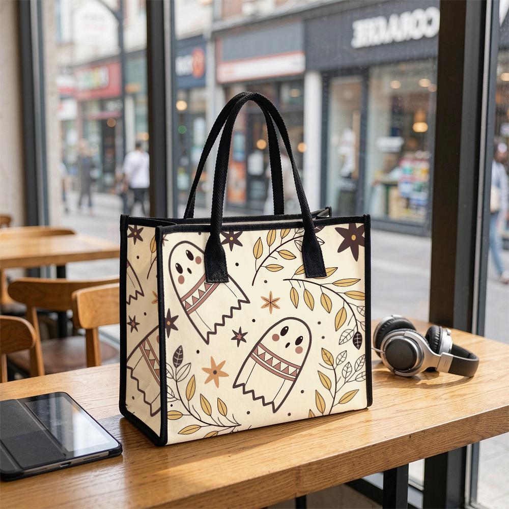 Cute Ghost Pattern Tote Bag Casual Portable Shopping Handbag for Daily Use