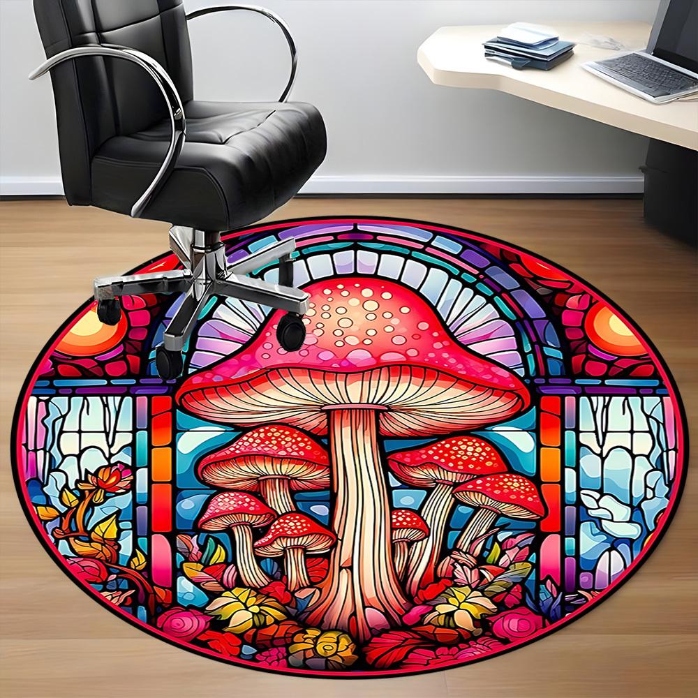 1pc Mushroom Window Office Round Area Rug, Indoor Mat Suitable ForOffice, Under Office Chairs Bedroom Living Room Home Decor, Room Deco D059