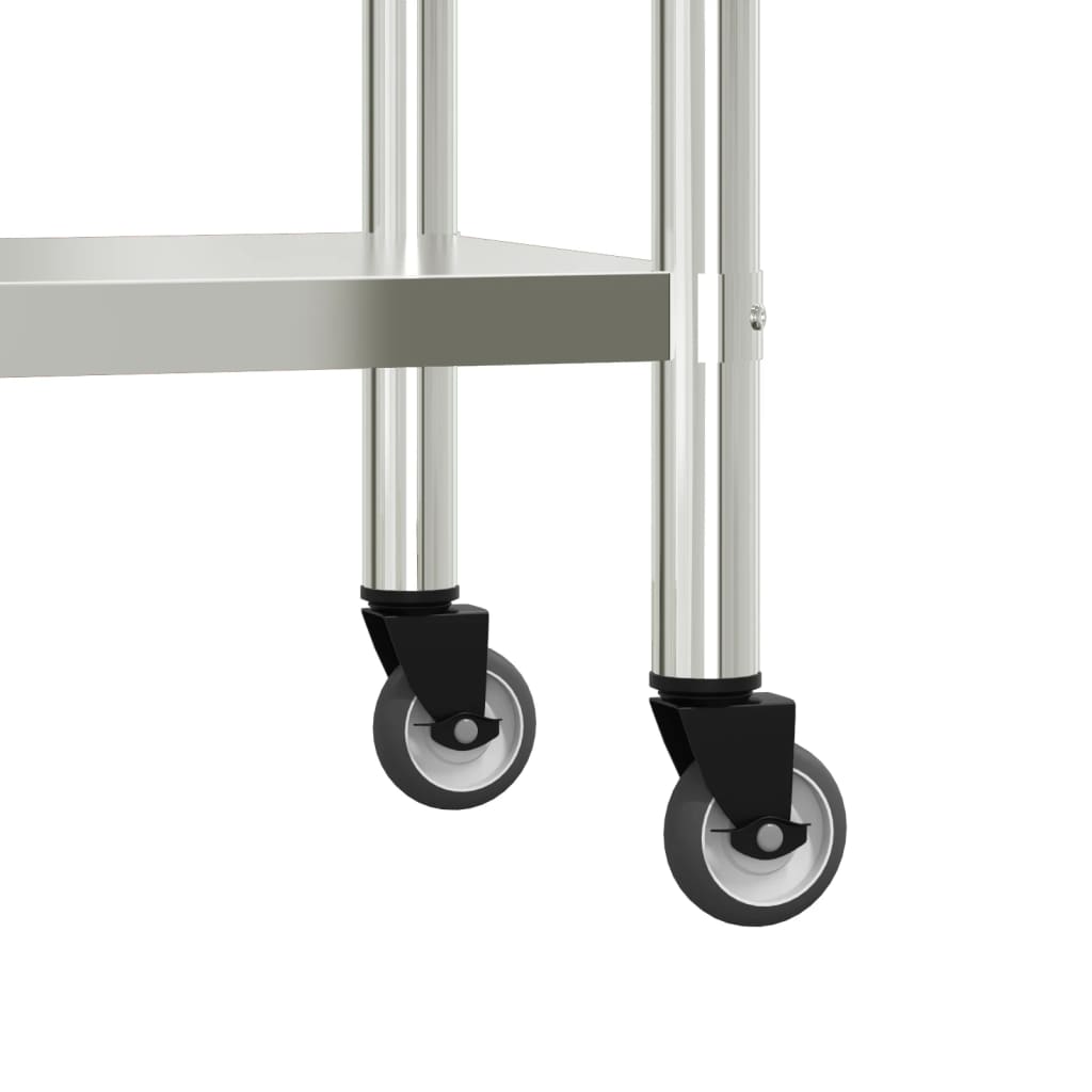 Vidaxl Kitchen Work Table On Wheels, 110X55X85 Cm, Stainless Steel