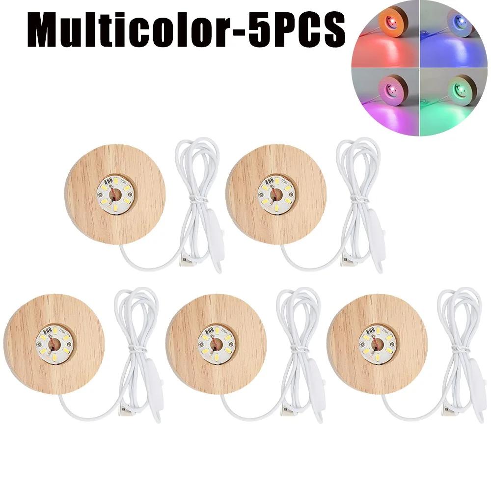 Wooden LED Display Base Light Luminous USB Lamp Holder for Crystal Ball Glass Resin Art Ornament Stand Decor Kids Gifts