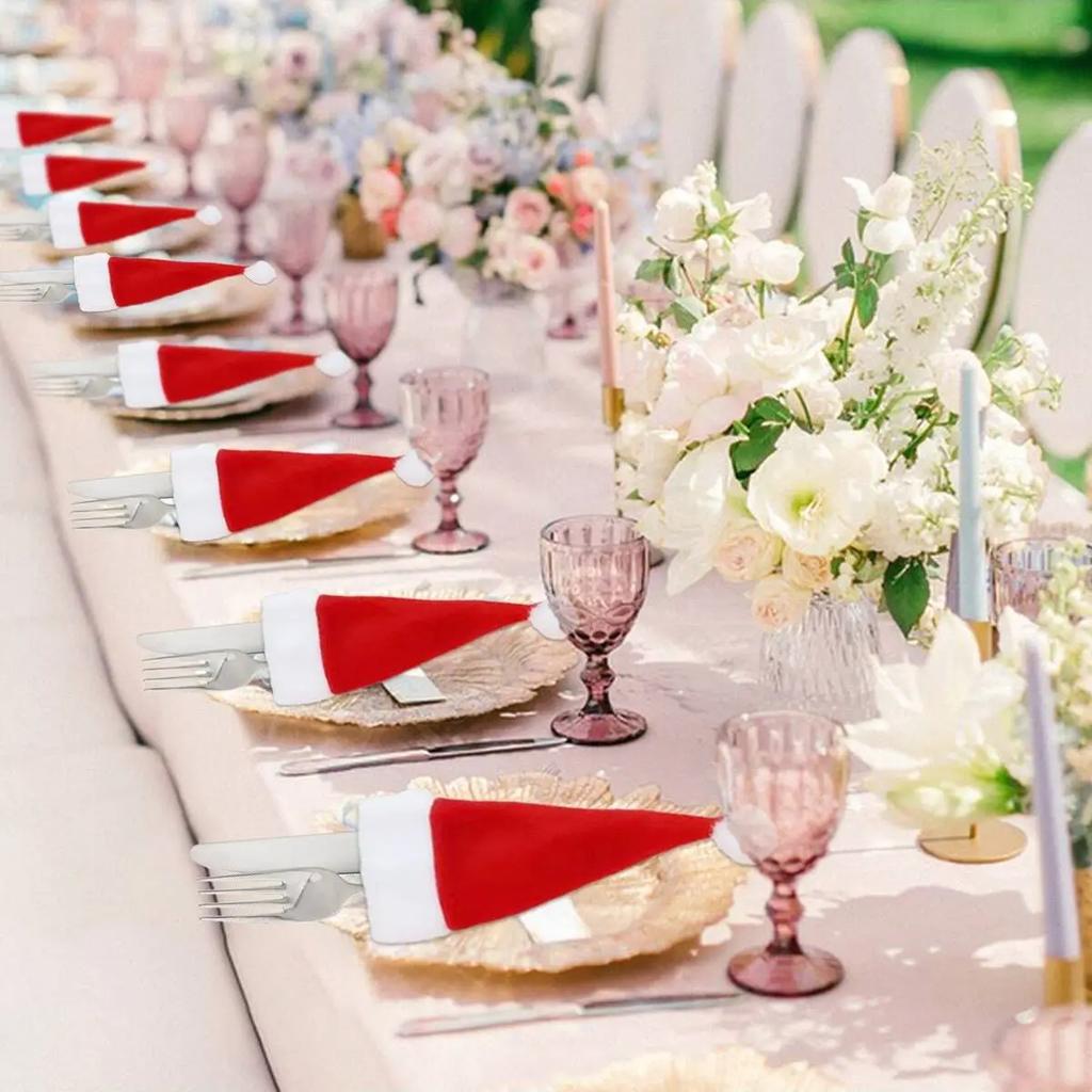 10pcs-Christmas Hat Gift Decorate Tableware Bag Knife and Fork Cover Home Decor Portable Merry Christmas Gift cap
