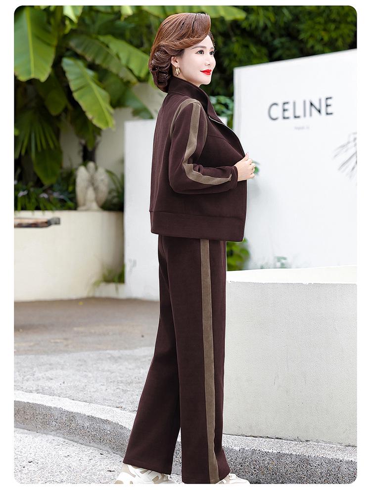Mom's Autumn Fleece-Lined Sportswear Set for Middle-Aged & Elderly Women