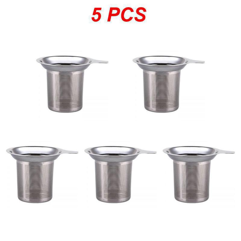 1~5PCS Double Handles Tea Infuser with Lid Stainless Steel Fine Mesh Coffee Filter Teapot Cup Hanging Loose Leaf Tea Strainer