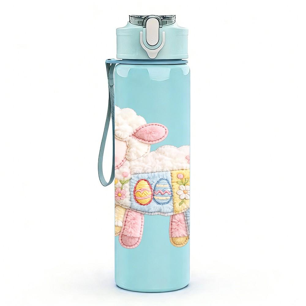 1PC Soft Plush Sheep Cute Cartoon Print 750ml Color Plastic Sports Water Bottle Leakproof Flip Straw Lid Suitable for Sports Office Home Use