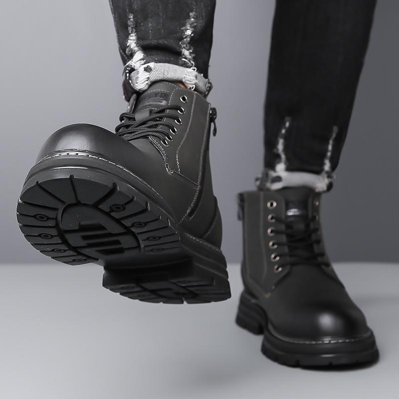 Modne jesienno-zimowe buty na platformie dla mężczyzn Modne Codzienne Ciepłe Robocze Botki Męskie Jednokolorowe Skóra bydlęca Buty męskie
