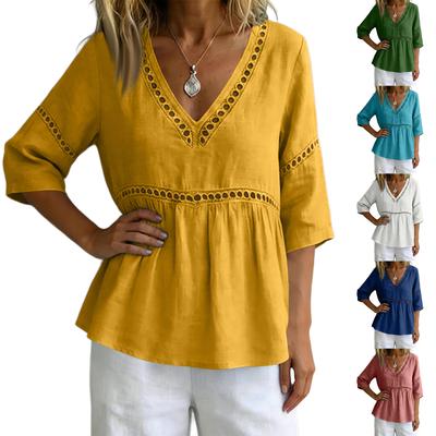 Ladies' Fashionable Casual V-neck Mid Sleeve Women's Top Shirt