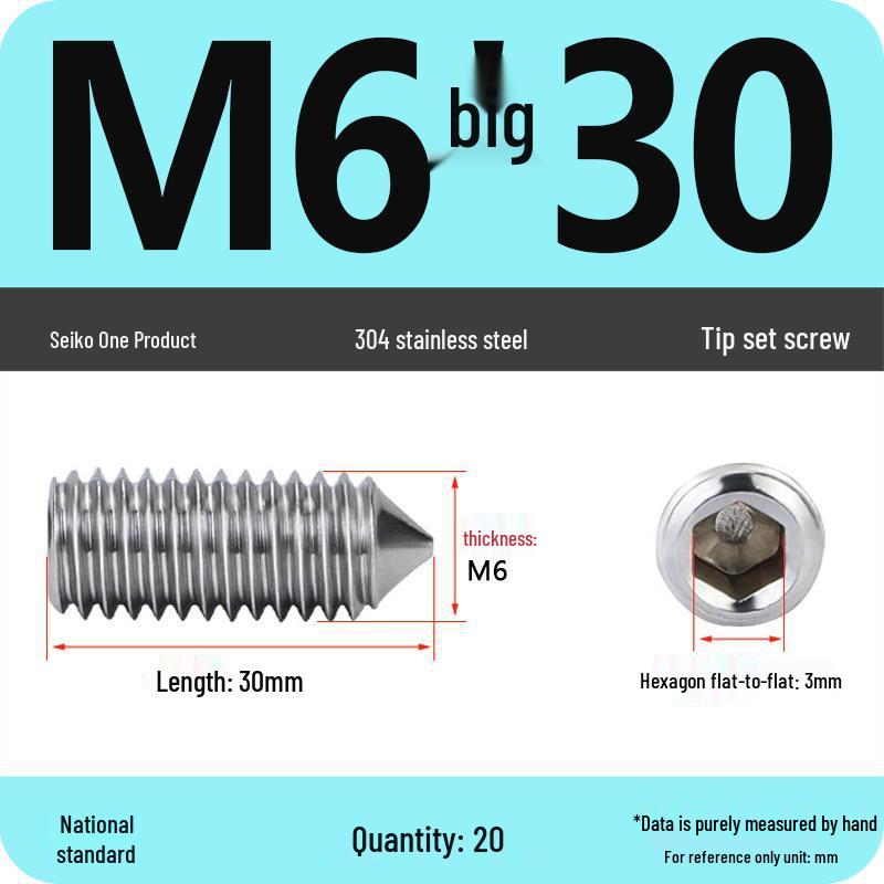 304 Stainless Steel Internal Hex Set Screw | Headless Grub Screw M2-M16