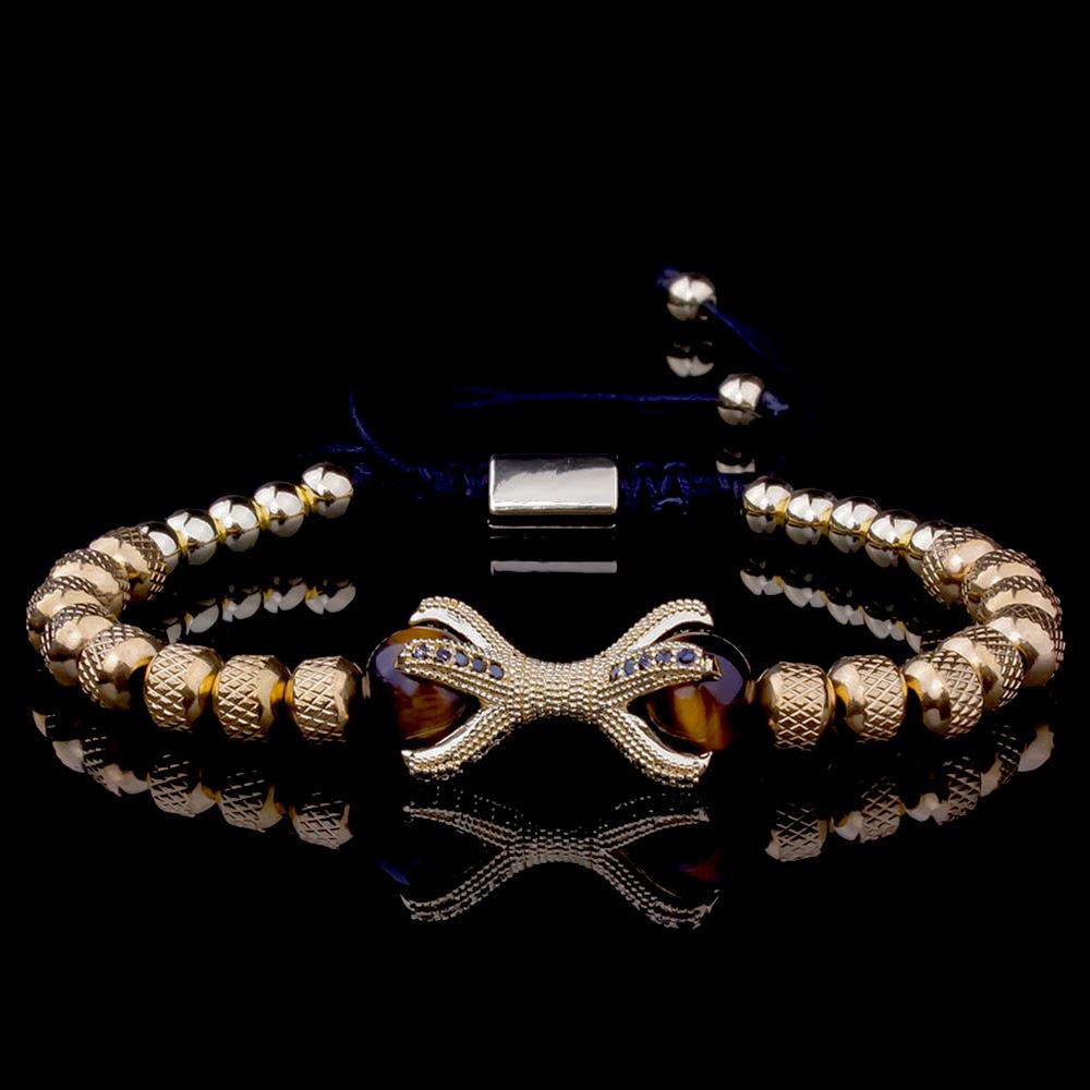 

Европейский и американский набор браслетов с когтями дракона: Нержавеющая сталь и камень «Тигровый глаз» с римскими цифрами