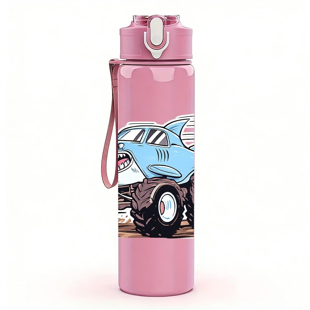 1PC Blue Monster Truck Offroad Print 750ml Color Plastic Sports Water Bottle Leakproof Flip Straw Lid Suitable for Sports Office Home Use