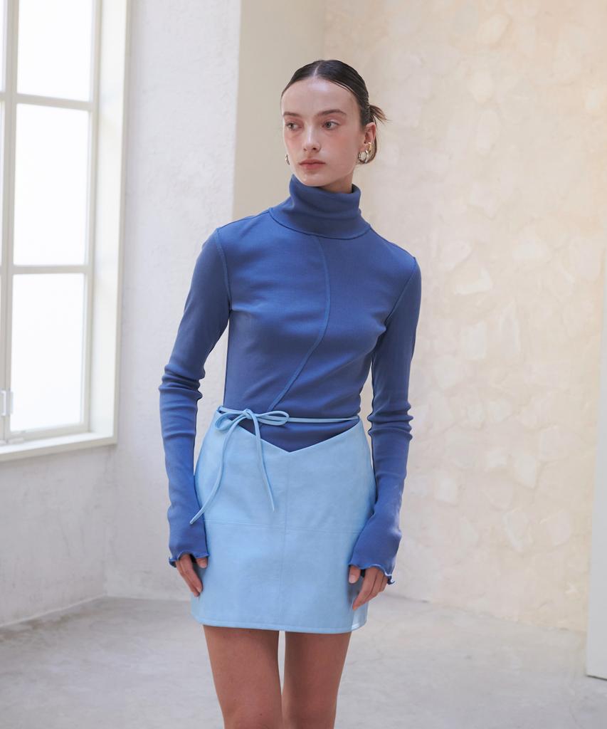 Eonmyuteu Vegan Leather Mini Skirt (Sky Blue)