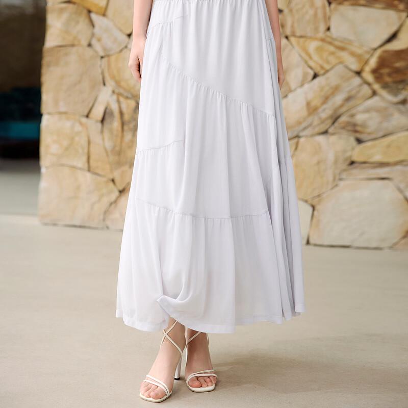 ELLE Women s Retro High-Waist Pleated Chiffon A-Line Skirt S