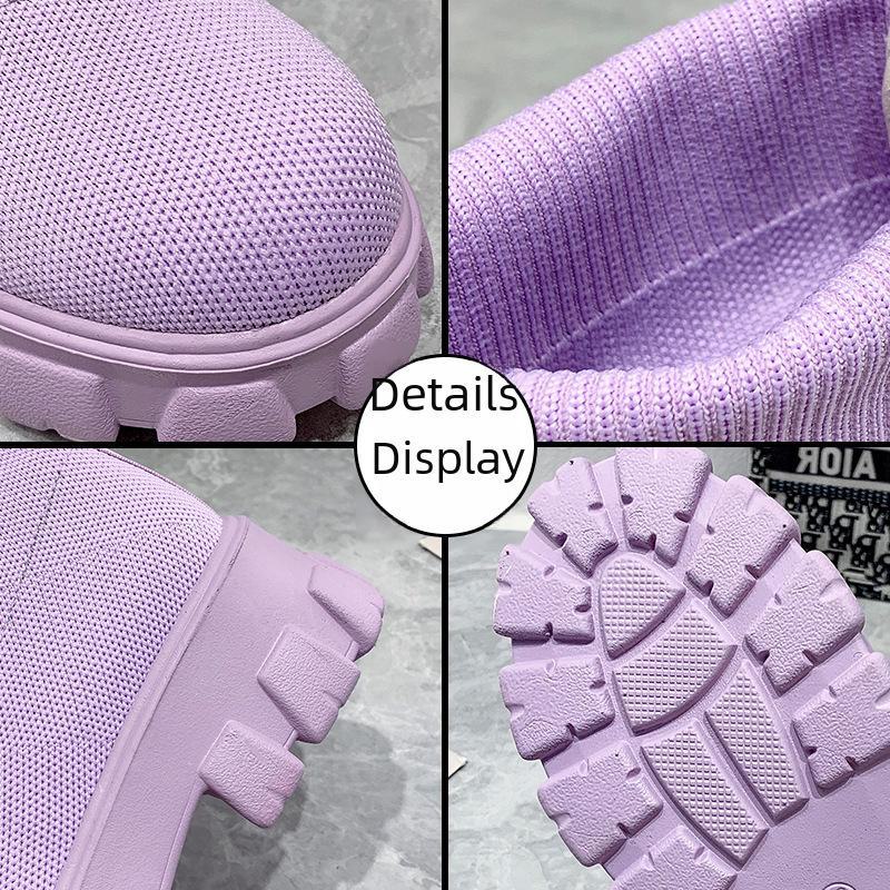 Women's 2024 Autumn/Winter Cross-Border Knit Sports Ankle Boots - Large Size Slip-On Sock Shoes