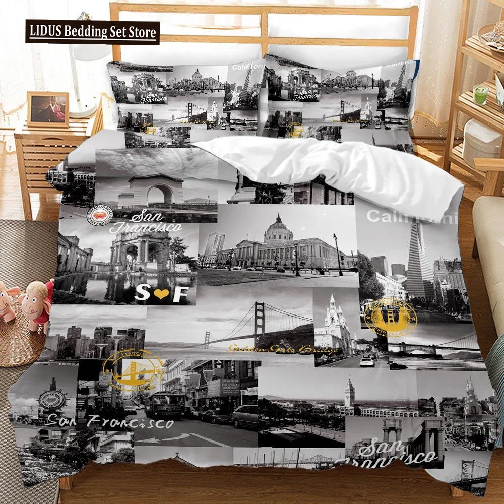 UK London Style King Queen Duvet Cover British Elements Bedding Set For Teens Adults London Bridge Big Ben Polyester Quilt Cover