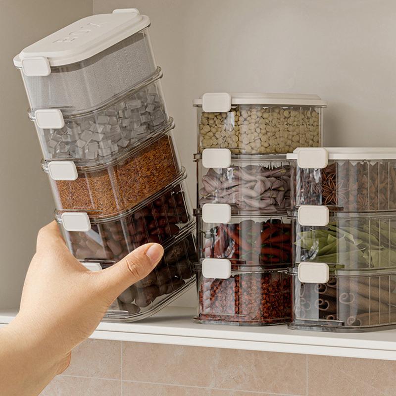 Stackable Spice Storage Boxes Plastic Seasoning Jar Multi-Layer Food Container Crisper Cereal Coffee Beans Sealed Organizers