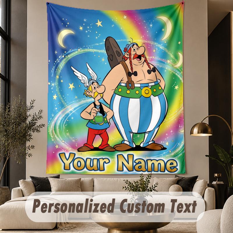 Custom Text Printed Tapestry Asterix & Obelix Pattern Large Wall Hanging Indoor Room Decor
