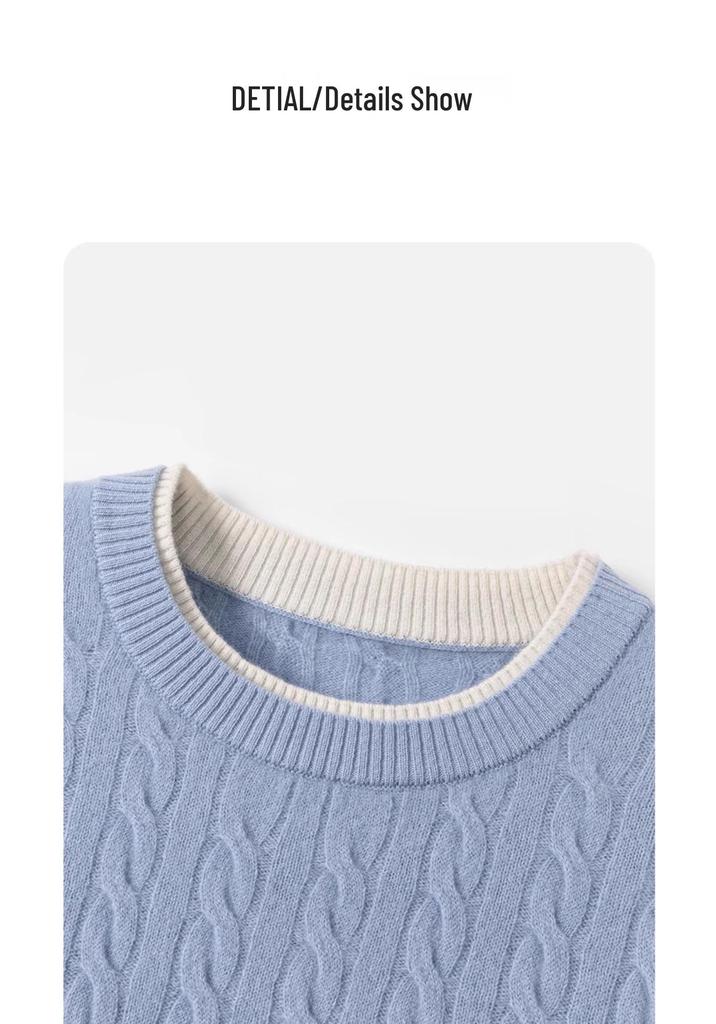 Europäisch-Amerikanischer Grenzüberschreitender Herbst-/Winter-Lässiger Strickpullover mit Rundhalsausschnitt und kleinem Zopfmuster