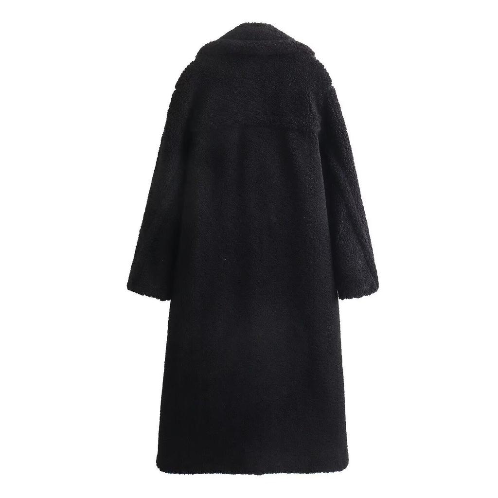 Europäischer und amerikanischer Damen Herbst- und Winterfleece Street Fashion Langer Mantel