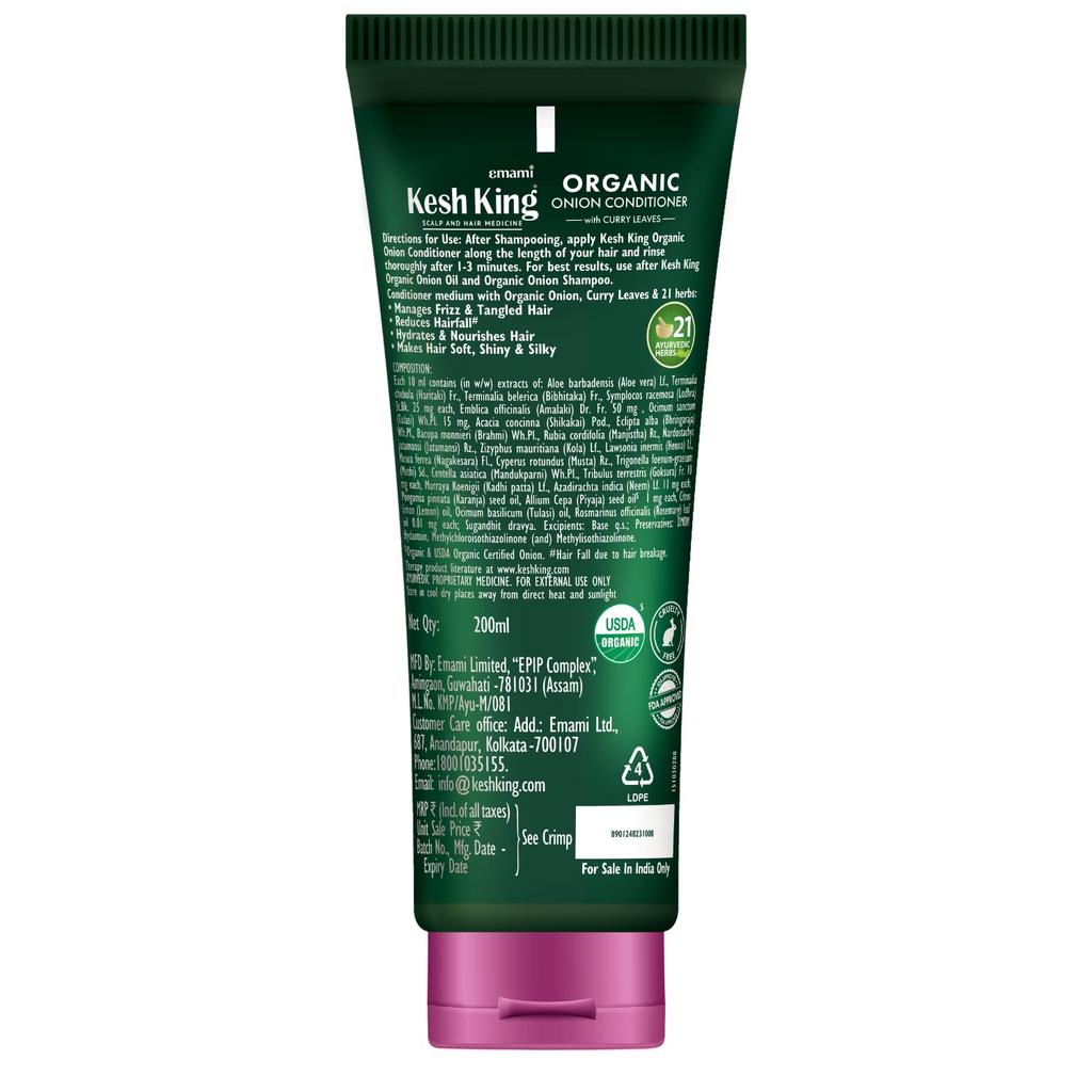 Kesh King Organic Onion Conditioner For Frizzy Dry Hair With Curry Leaves 200ml | Reduces Hair Fall & Deeply Nourishes Damaged Hair