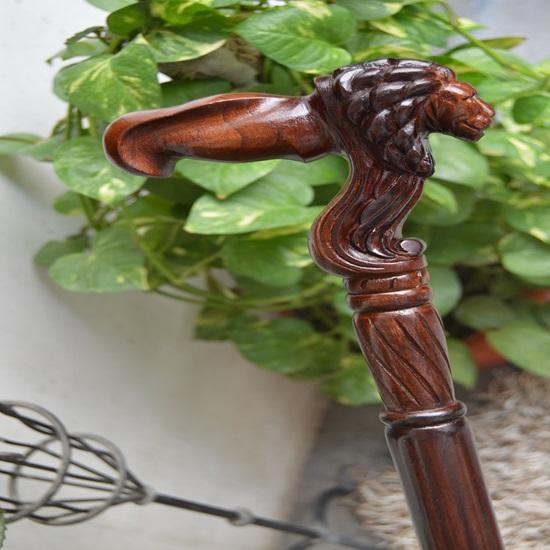 Lion Face Wooden Carved Walking Stick Cane Handmade Wood Crafted Comfortable Handle Hand Carved Cane for Man, Woman Best Gift For Adult's