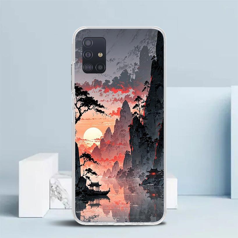 Chinese Style ink Painting Art Soft Cover for Samsung Galaxy A12 A22 A32 A52 A72 A02S Phone Case Note 20 Ultra 10 S10 Plus A51 A