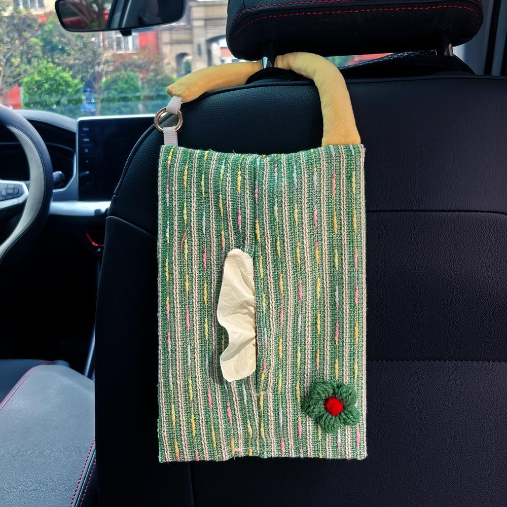Creative French-Style Fabric Hanging Car Tissue Box, Adjustable Napkin Holder