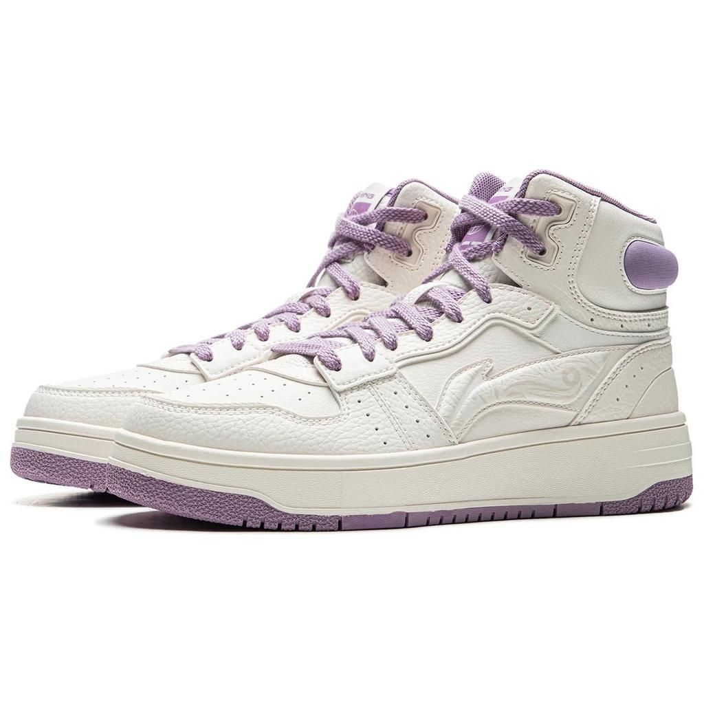 New LiNing Tianji SOFT HI Anti Slip Wear Resistant Mid Top Skateboard Shoes Women's Mist White AGCU334-1