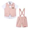 Kids Formal Boys Short Sleeve Suit with Suspenders Set Summer Wedding Recital Party Birthday Pink 110 [LOLANTA] Children's 6-Piece
