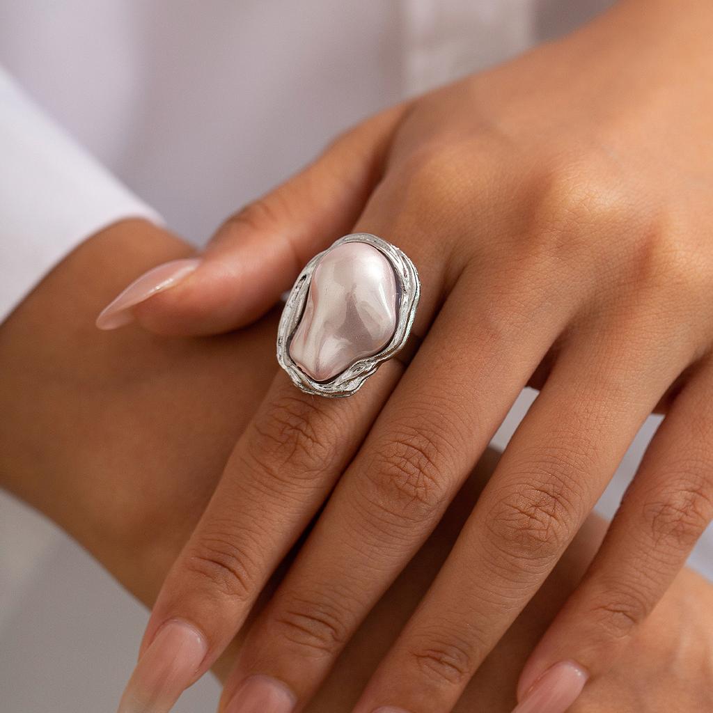 Salircon Koreanische Mode Eleganter Barock Imitation Perlenring Damen Luxus Ästhetisch Party Hochzeit Offen Verstellbare Ringe Schmuck