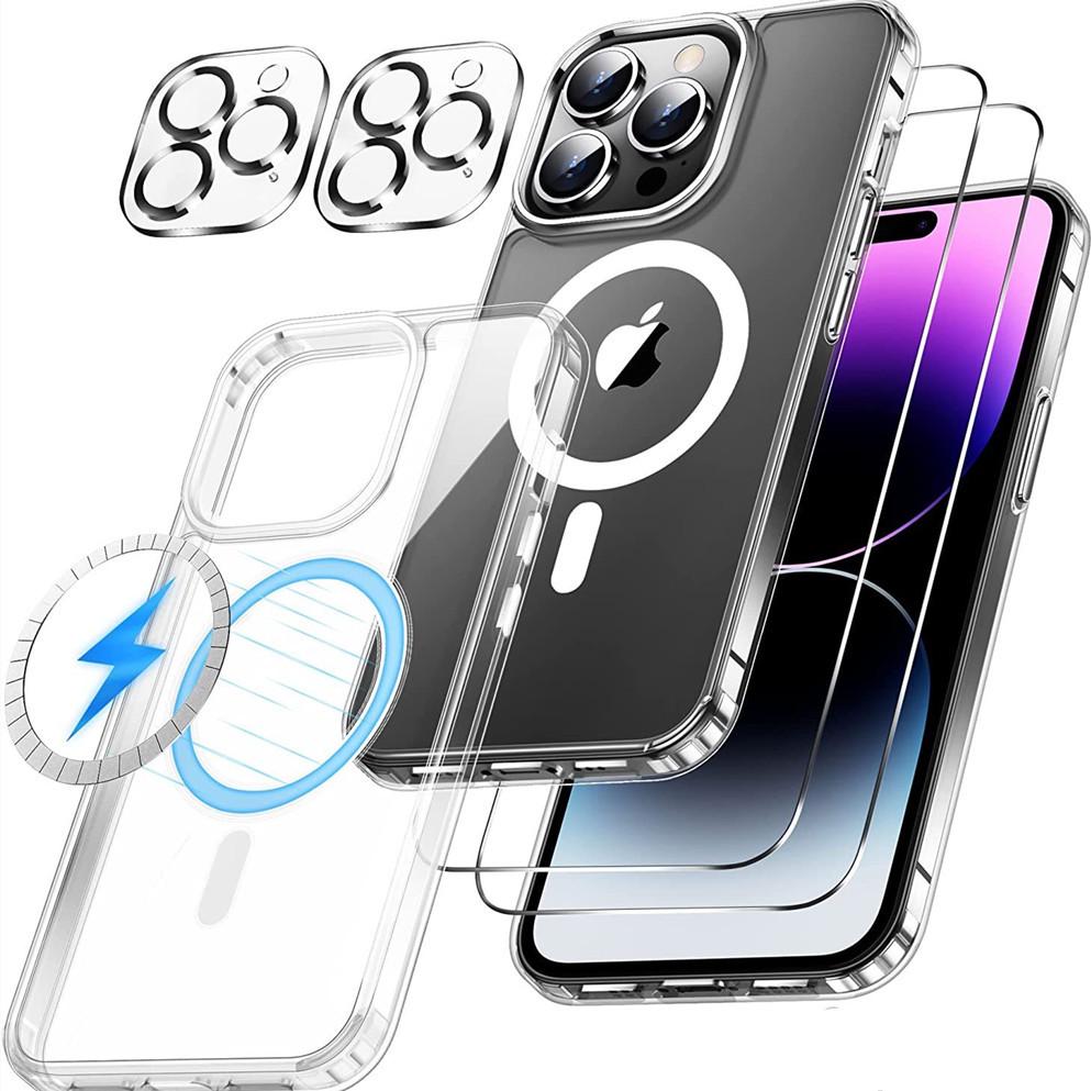 Magnetische Handyhülle für iPhone 14 Pro + Gehärtete Linsenfolie für Apple 15 Pro Max