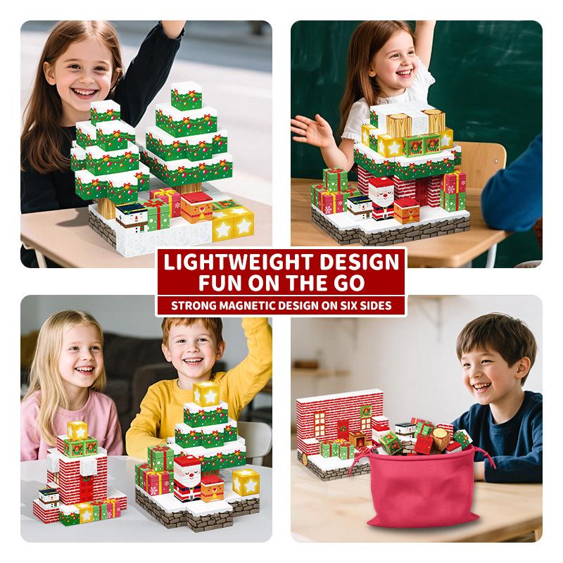 Weihnachten Magnetisches Baustein-Set Niedliche Magnetwürfel Konstruktionsset STEM Montessori Sensorisches Spielzeug für Kinder Neujahrsgeschenk