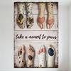 Take a Moment To Paws Whimsical Animal Paws Wooden Planked Background Metal Tin Sign for Home Office Wall Decor, Stylized Anthro