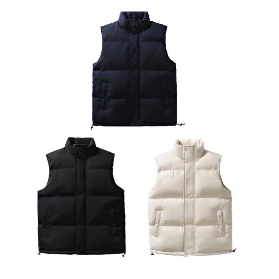 Men Down Waistcoat With Pockets Stand Collar Sleeveless Zipper Closure Autumn Winter