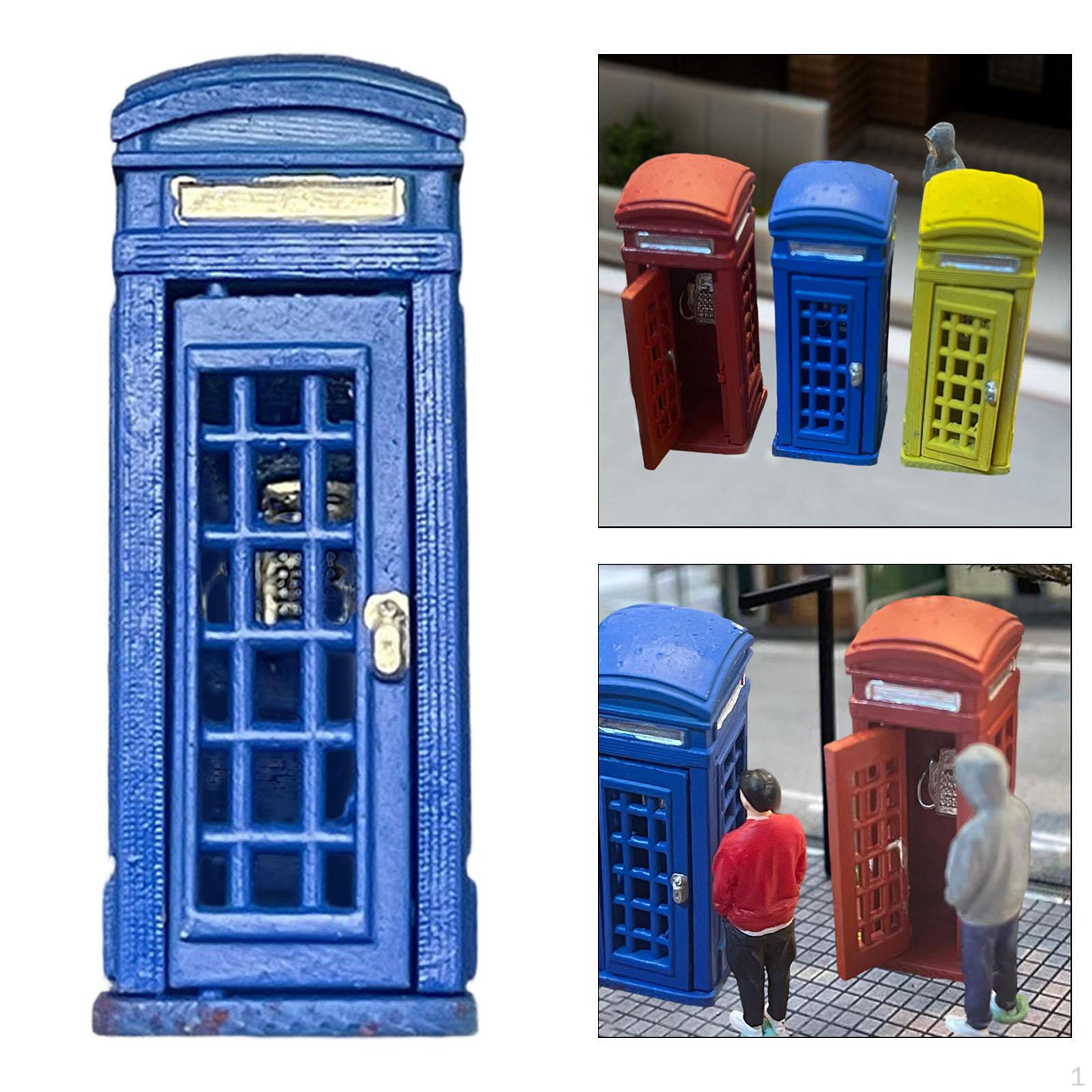 

1/64 Miniature Phone Booth Diorama Scene Model Simulation Dollhouse Decoration Display Retro Micro синий