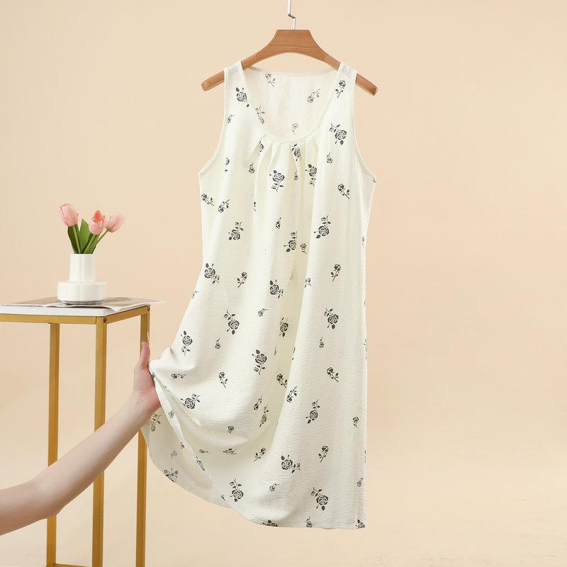 Estiva Donna Yunjin Cotone Senza Maniche Camicia da Notte Dolce Stile Ragazza Vestibilità Larga Cotone Viscosa Abito da Casa Casual Loungewear Quotidiano da Esterno Pigiami