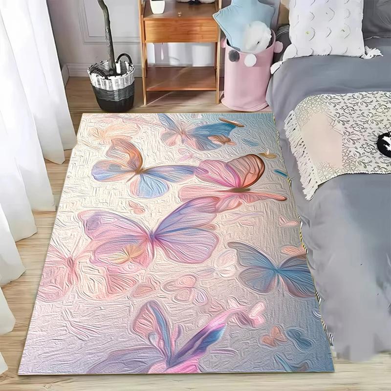 Bohemian Watercolor Butterfly Print Area Rug, Soft Non-Slip Washable Floor Mat for Kids Bedroom, Nursery and Living Room Decor
