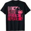 BINA STORE Eat Sleep Anime Repeat Shirt - Anime-Liebhaber Geschenkidee Mädchen T-Shirt T120321 Schwarz