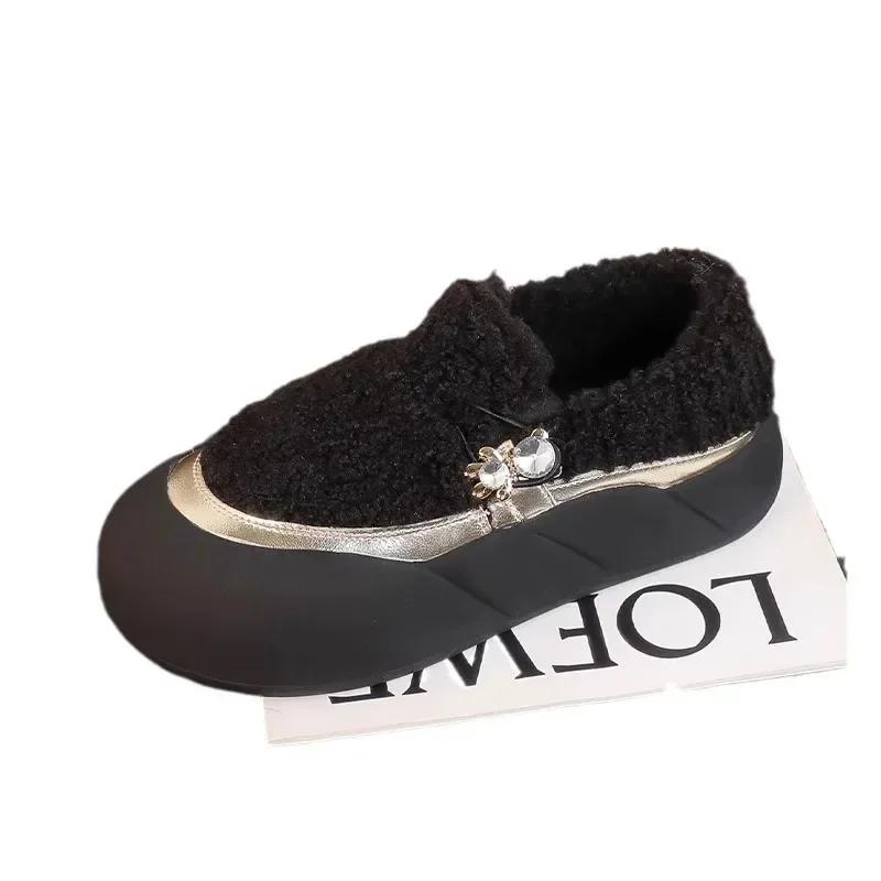 fashion Warm Flats Cotton Sneakers Short Plush Slip-On Platform Shoes for Women Casual Vulcanized Flats Shoes Zapatos De Mujer 2024