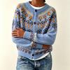 Womens Oversized Crew Neck Knit Cardigan With Color Block Jacquard Acrylic Blend Loose Fit Sweater Fall Winter