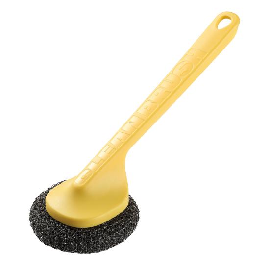 

Pot Brush with Steel Ball Head Anti-Slip Grip Hanging Hole Long Handle Dishes Scrubber Kitchen Cleaning Tool A