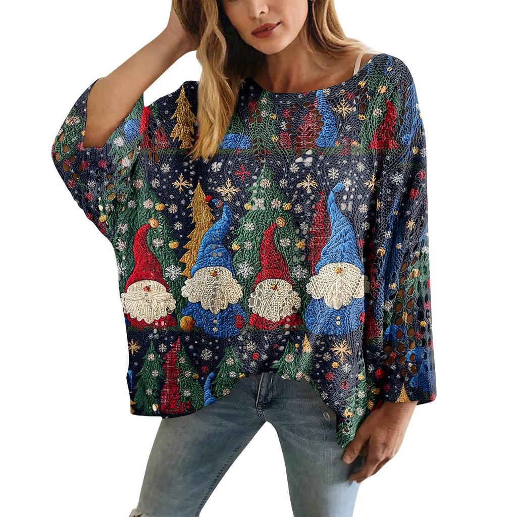 XY-LK01-Pullover hollow blouse 3D printed sweater spring and summer new